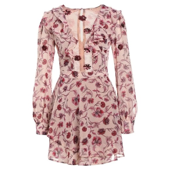 NWT For Love & Lemons Agnes Floral Plunge Mini Dress in Soft Rose XS - Picture 14 of 15